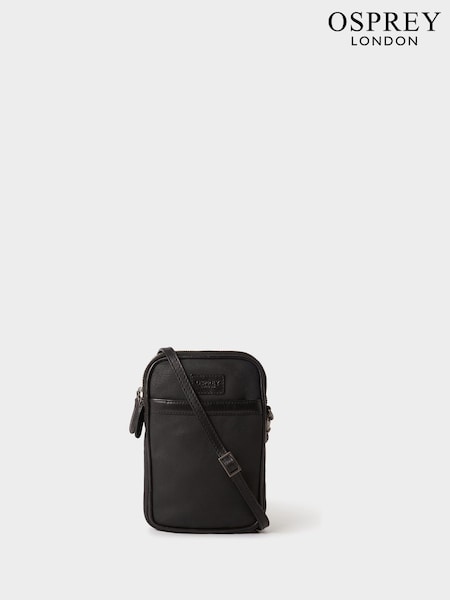 Osprey London Black The Grantham Waxed Canvas & Leather Phone Bag (V51873) | £65