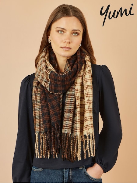 Yumi Brown Check Scarf (V51891) | £30