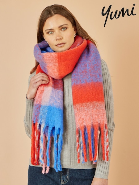 Yumi Orange Check Soft Scarf (V51893) | £30