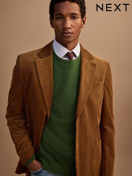 Tan Brown - Regular Fit Corduroy Blazer