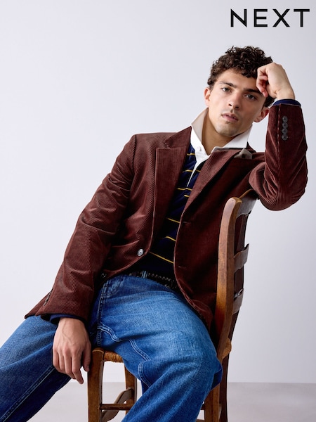 Burgundy Red - Regular Fit Corduroy Blazer