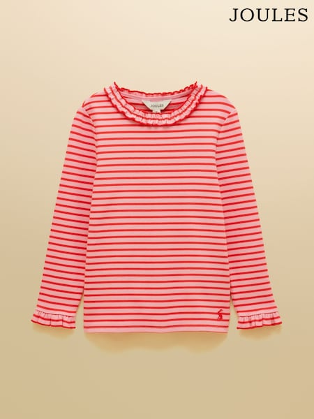 Red & Pink - Joules Girls' Sophie Striped Long Sleeve Ribbed Top