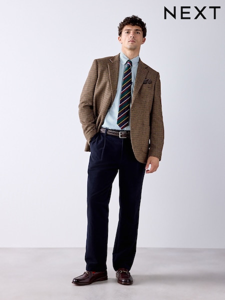 Brown - Slim Fit Dogtooth Check Blazer