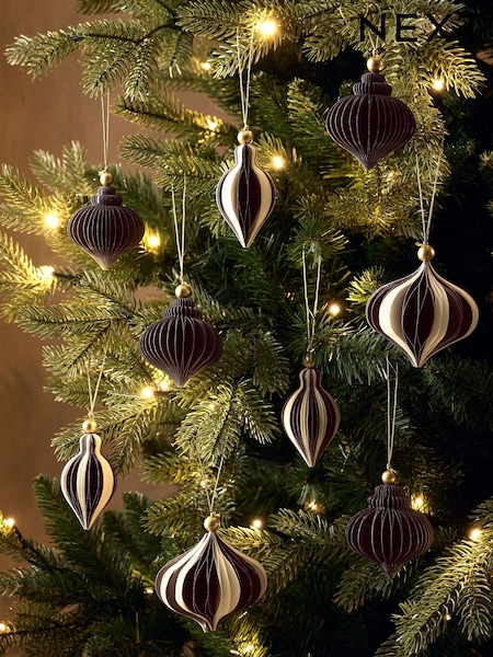 Set Of 9 Stripe Paper Baubles