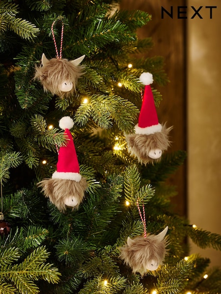 Set Of 4 Hamish The Highland Cow Christmas Baubles