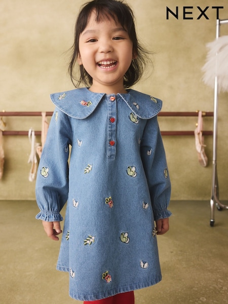 Butterfly - Embroidered Long Sleeve Denim Dress (3mths-8yrs)