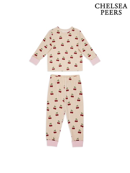 Chelsea Peers Natural Cotton Stripe Print Long Pyjamas Set (V53055) | £23