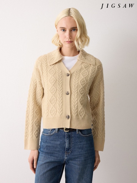 Jigsaw Cream Wool Cashmere Cable Cardigan (V53246) | £159