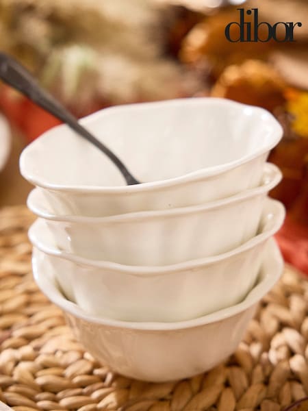 Dibor Set of 4 White White Rippled Stoneware Bowls (V53348) | £28