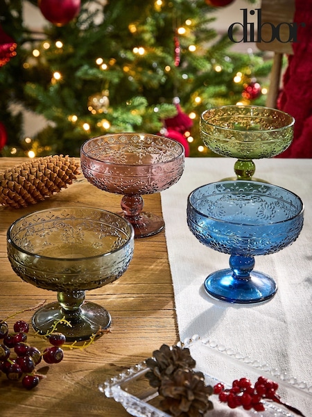 Dibor Set of 4 Multi Embossed Footed Bowls (V53354) | £28