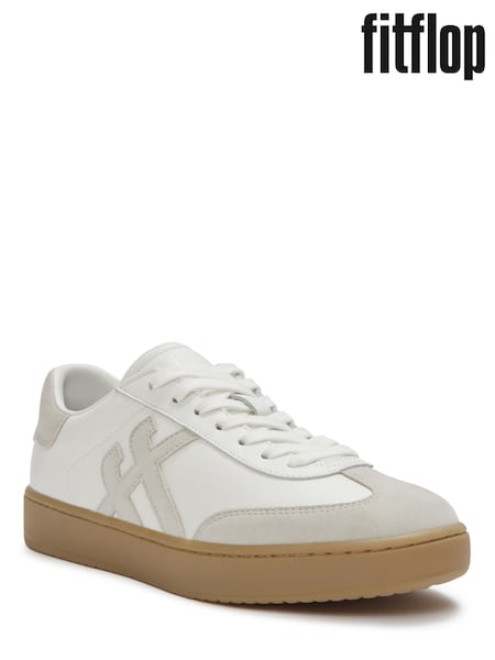 FitFlop White The Dash T-Toe Leather/Suede Sneakers (V53508) | £95