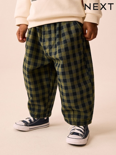 Green Gingham - Pull On Barrel Trousers (3mths-7yrs)