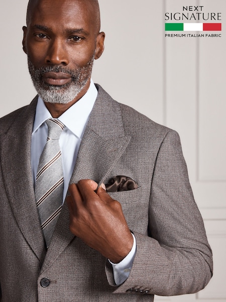 Brown - Regular Signature Slim Fit Marzotto Italian Wool Puppytooth Suit Jacket