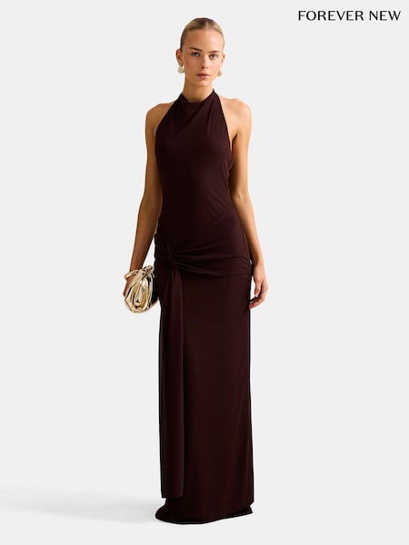 Forever New Brown Abby Halter Neck Mesh Maxi Dress (V54054) | £105
