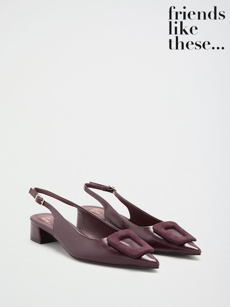 Burgundy Red - Friends Like These Faux Leather Buckle Detail Low Block Heel Slingback Court Shoes