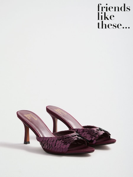 Burgundy Red Sequin - Friends Like These Mid Stiletto Heeled Mule Sandals