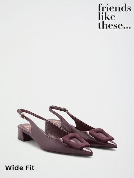 Burgundy Red - Friends Like These Faux Leather Buckle Detail Low Block Heel Slingback Court Shoes