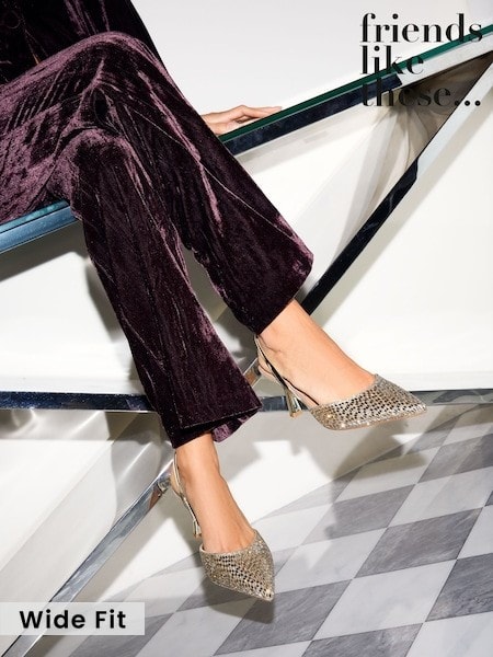 Gold - Friends Like These Embellished Slingback Kitten Heel Court Shoes
