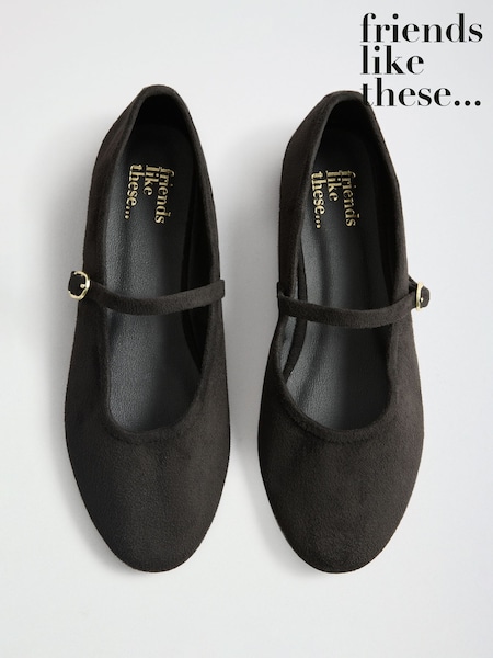 Black - Friends Like These Faux Suede Round Toe Mary Jane Flat Ballerina Shoes