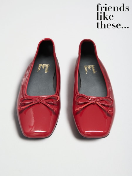 Red Patent - Friends Like These Square Toe Bow Detail Flat Ballerina Shoes
