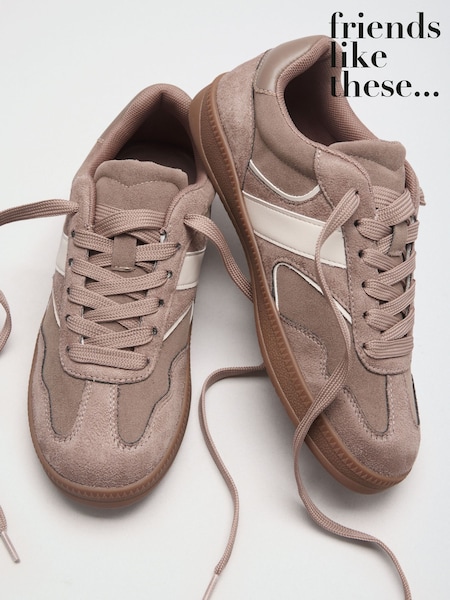 Mocha Brown - Friends Like These Lace Up Slim Gum Sporty Trainers