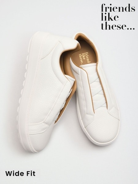 White Faux Leather - Friends Like These Elastic Lace Slip On Platform Casual Trainers