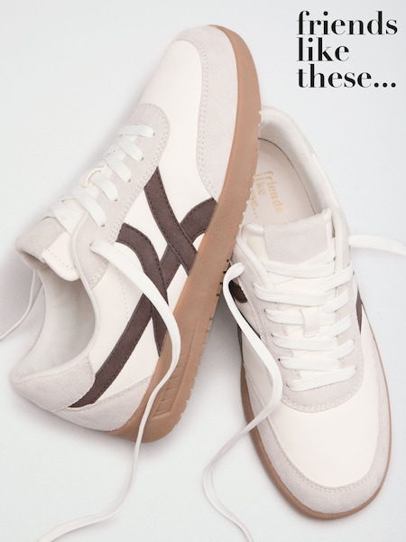 White/Brown - Friends Like These Faux Suede Cross Over Panel Lace Up Gumsole Sports Trainers