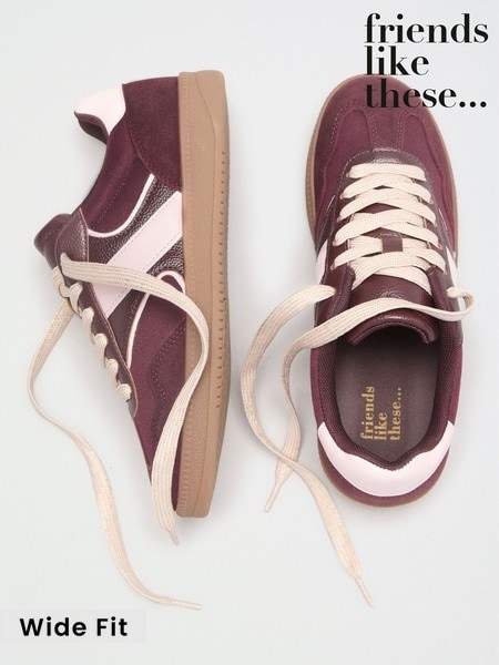 Burgundy Red - Friends Like These Lace Up Slim Gum Sporty Trainers