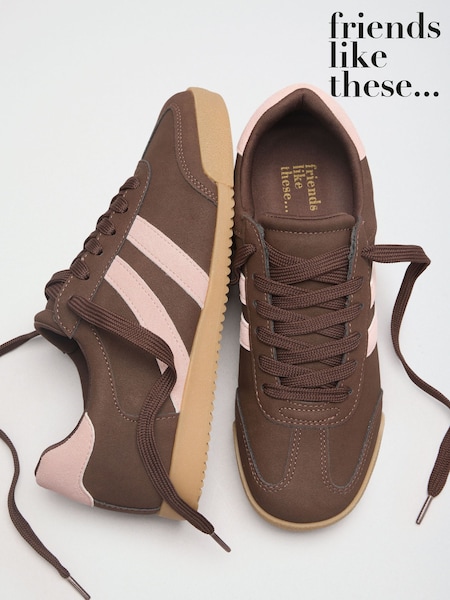 Chocolate Brown - Friends Like These Lace-up Retro Gumsole Sports Trainers