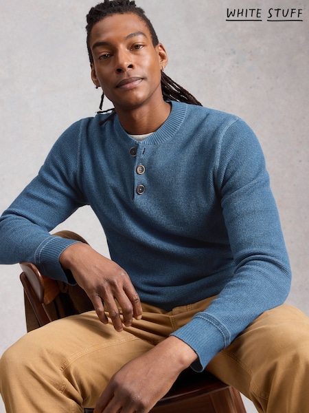 White Stuff Blue Attadale Henley Jumper (V54543) | £55