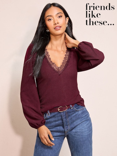 Aubergine Purple - Friends Like These V-neck Lace Trim Top
