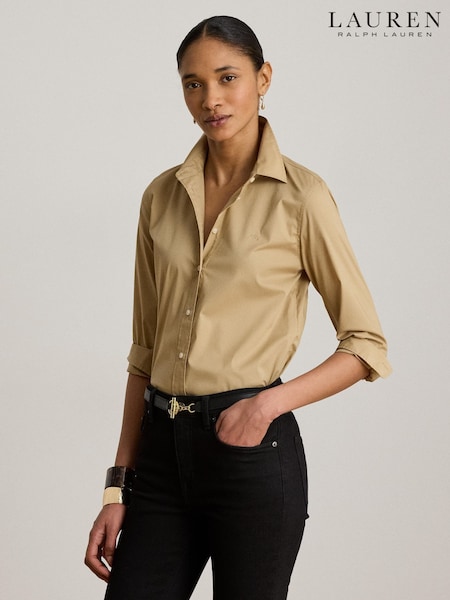 Natural - Lauren Ralph Lauren Cotton Slim Fit Shirt With Small Logo
