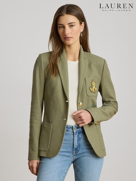 Green - Lauren Ralph Lauren Anfisa Stretch Cotton Pique Jacket With Crest