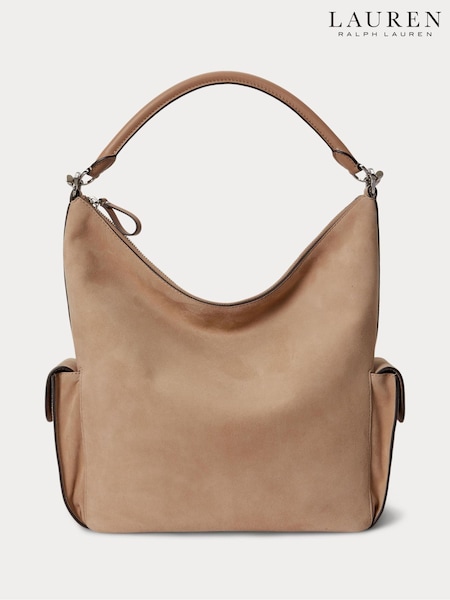 Natural - Lauren Ralph Lauren Blaike Suede Large Slouchy Shoulder Bag