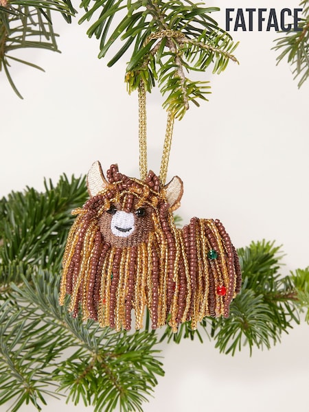 Fatface Highland Cow Beaded Christmas Decoration
