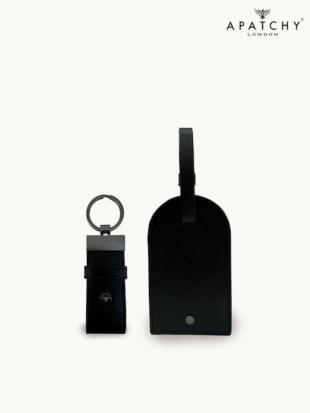 Apatchy Black Leather Luggage Tag and Loop Keyring Gift Set (V54904) | £46