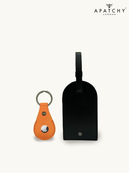 Apatchy Black/Orange Leather Luggage Tag and Air Tag Gift Set (V54905) | £46