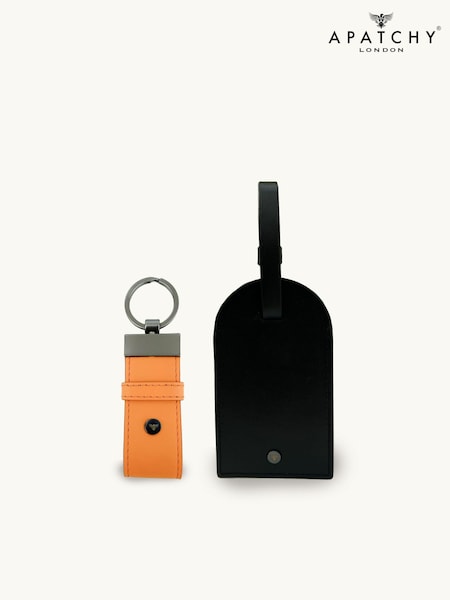 Apatchy Black/Orange Leather Luggage Tag and Loop Keyring Gift Set (V54912) | £46