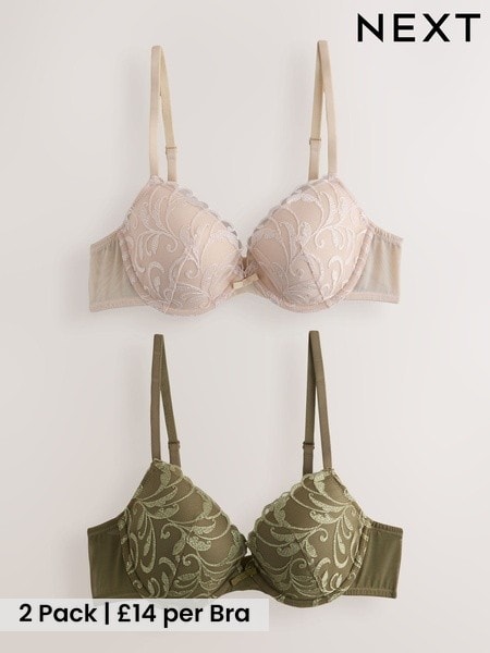 Green/Ecru - Embroidered Bras 2 Pack