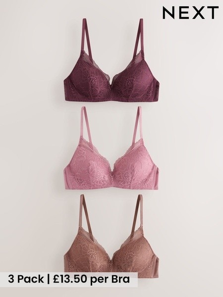 Plum/Mocha/Pink - Lace Bras 3 Pack