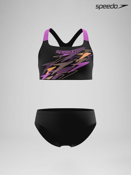 Black - Speedo Medley Logo Racerback Bikini Set