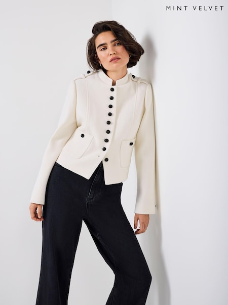 Mint Velvet White Wool Blend Military Jacket (V55084) | £175