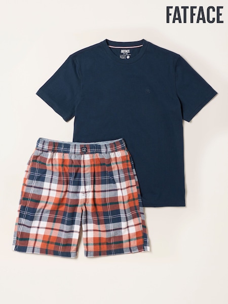 Navy Orange Check - Regular Fatface Short Pyjama Set