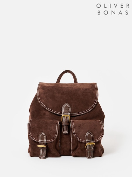 Oliver Bonas Brown Kerry Faux Suede Buckle Backpack (V55141) | £70