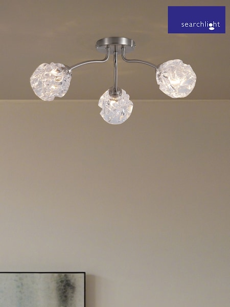 Searchlight Satin Nickel 3 Light Textured Glass Flush (V55212) | £61