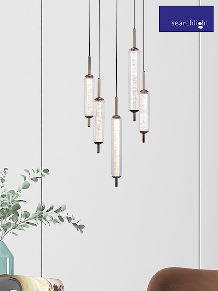 Searchlight Latte and Clear 5 Light Multi Drop Glass Pendant (V55227) | £357