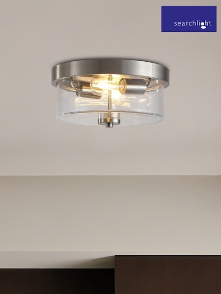 Searchlight Satin Silver and Clear 2 Light Seeded Glass Flush (V55235) | £132