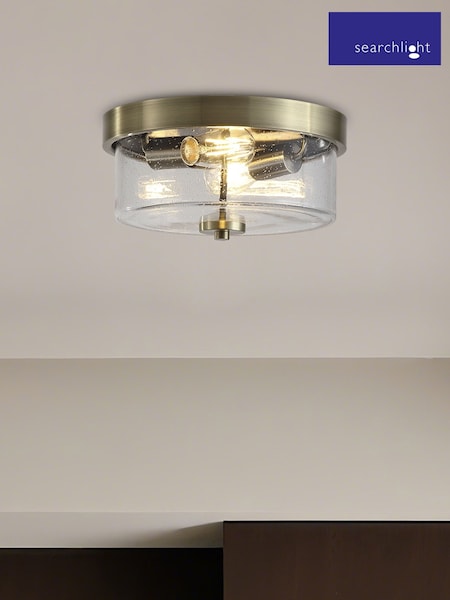 Searchlight Antique Brass and Clear 2 Light Seeded Glass Flush (V55237) | £132
