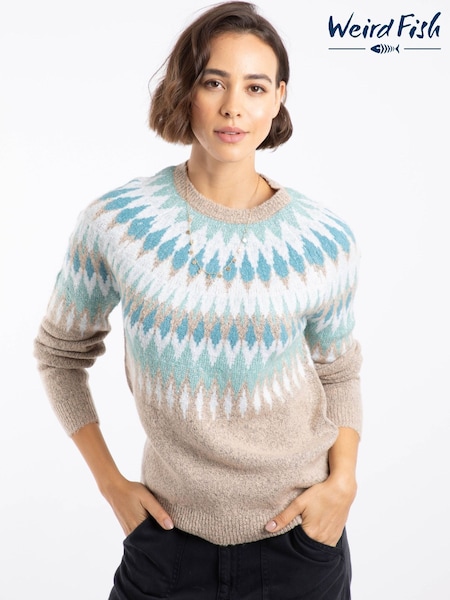 Weird Fish White Kelli FairIsle Pattern Sparkle Knitted Jumper (V55259) | £65