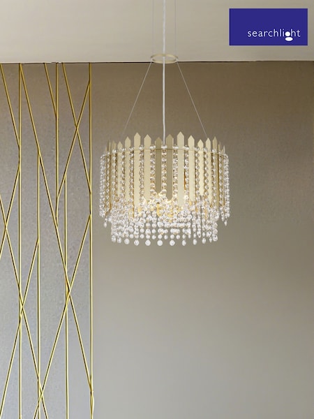 Searchlight Gold and Clear 8 Light Metal & Clear Crystal Pendant (V55263) | £275